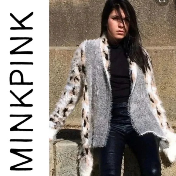 MINKPINK Cream and Black Fuzzy Cardigan - Picture 2 of 5